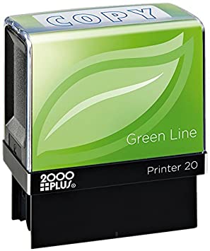 2000 PLUS Green Line Self-Inking Message Stamp, Copy, 80% Recycled, 1 1/2" x 9/16" Impression, Blue Ink (098367)