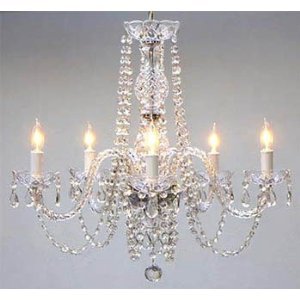 New! AUTHENTIC ALL CRYSTAL CHANDELIERS H25" X W24" SWAG PLUG IN-CHANDELIER W/ 14' FEET OF HANGING CHAIN AND WIRE!