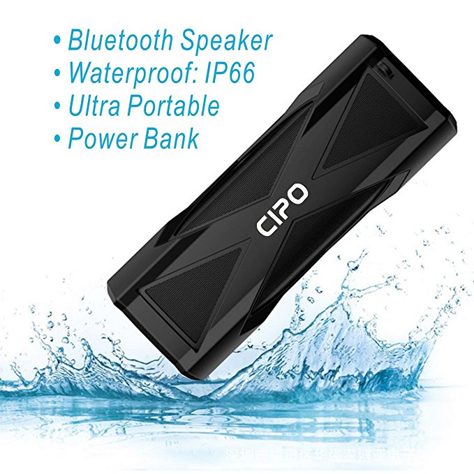 Cipo Bluetooth Speaker Wireless Portable Waterproof Speakers for Outdoor/Home/Car/Shower Dual-Driver with Bass Stereo Superior Sound, Water Resistent IP66, Handsfree Calling and TF Card Slot  Black