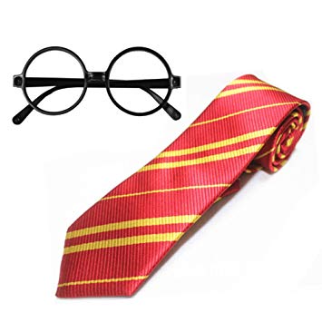 Huahuamini Striped School Tie Novelty Glasses Frame Costumes Accessories Halloween Christmas Cosplay Thanksgiving Gift (Yellow Red)