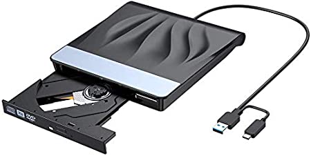 VersionTECH. External CD DVD Drive, USB 3.0 Type-C Superdrive Portable Burner Player Writer CD DVD  /RW, Compatible with Windows 10 8 7 XP Vista Mac OS System for Mac Pro Air iMac