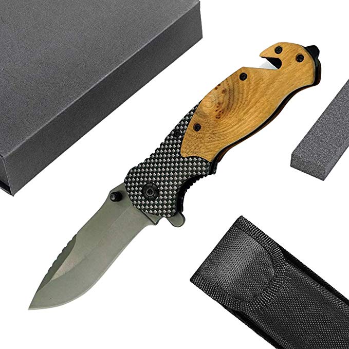 Unilove Folding Knife Pocket Knife Outdoor Survival Knife Tactical Knife with Sheath for Camping Hunting Survival and Outdoor