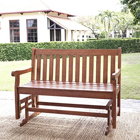 Amherst Straight Back 4 feet Outdoor Wood Glider Loveseat, Natural