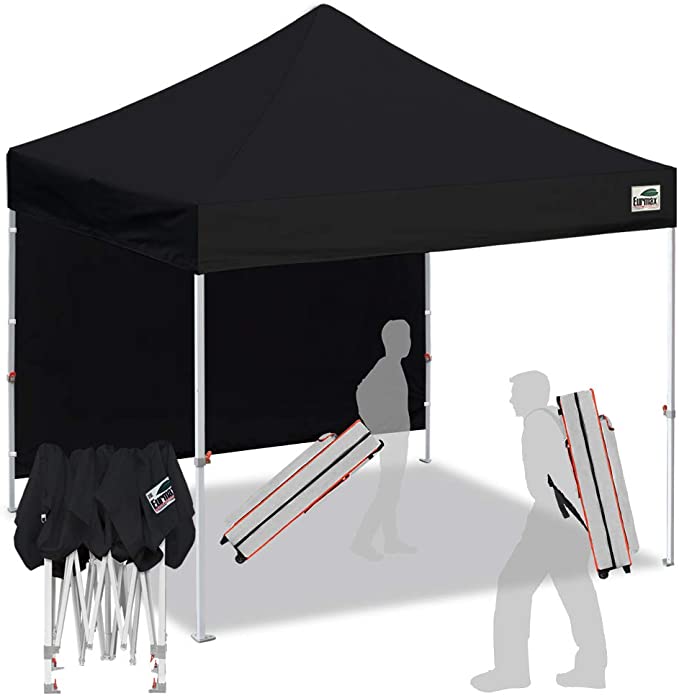 Eurmax Smart 10'x10' Pop up Canopy Tent Sport Event,Outdoor Festival Tailgate Event Vendor Craft Show Canopy Instant Shelter with 1 Removable Sunwall and Backpack Roller Bag