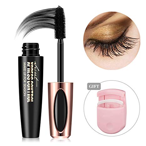 Natural 4D Silk Fiber Lash Mascara,Waterproof & Smudge-Proof, Luxuriously Longer, Thicker, Voluminous Eyelashes, Long-Lasting, All Day Exquisitely Lush,Non-Toxic Hypoallergenic Formula (Black)