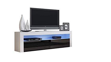 TV Console MILANO Classic WHITE - TV stand up to 70-inch flat TV screens – LED lighting and High Gloss finish front doors – Mesa TV Milano para televisores hasta 70 pulgadas (White & Black)