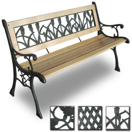 Miadomodo Garden Bench (3 Seater) Tulip Design Wooden Outdoor Garden Furniture
