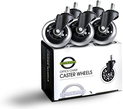Office Factor Office Chair Caster Wheels, Set of 5 Heavy Duty Casters, Hardwood Floor Safe, Replacement Wheels for Office Chair, Modern Style, Universal Fit, Suitable for All Flooring and Carpet
