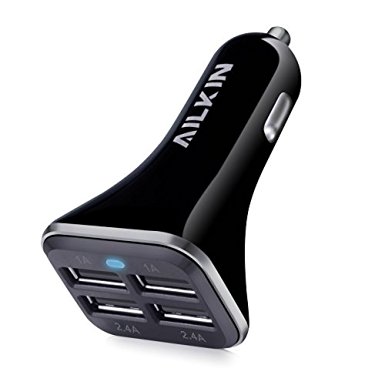 Car Charger, Ailkin 6.8a/34w Portable 4-port USB Rapid Car Charger for Iphone 6 Plus, 6s Plus, Ipad, Ipod, Tablet, Samsung Galaxy S6, Note 5, Htc, GPS and All Other USB Devices, Black
