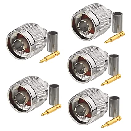 Eightwood N Male Plug Crimp RF Connector 50 ohm for RG58 RG142 195 Cable (5-Pack)