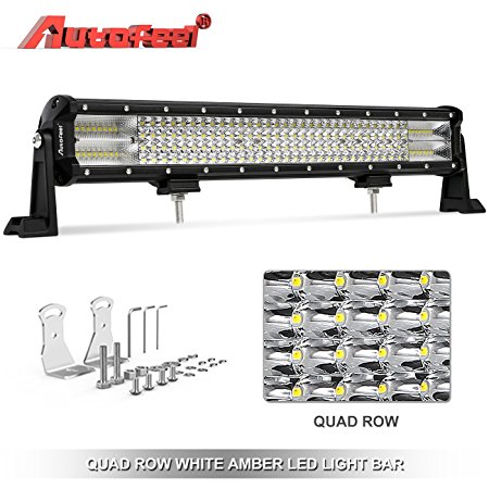 LED Light Bar, Autofeel 20"Straight 312W 8D Quad Row Amber lamp Spotlights Off Road Auto Work LED Light Bar with Slide Mounting Brackets for Truck Jeep ATV