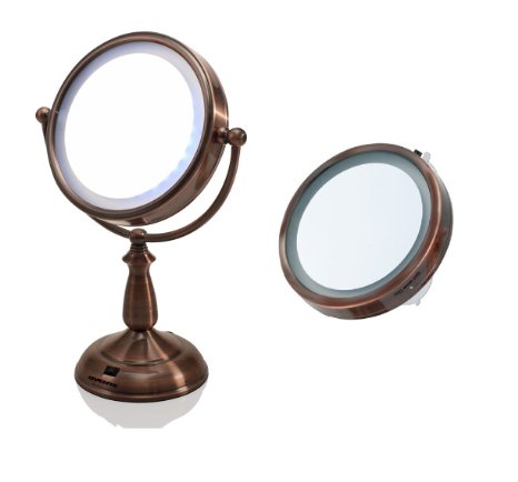 Ovente MLT42D & MLI25D LED Lighted Tabletop with Suction Cup Vanity Mirror, Copper (Copper)