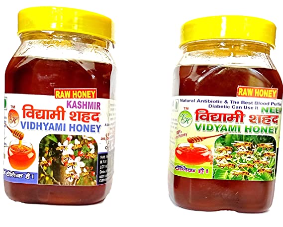 VIDYAMI RAW Honey [ Kashmir , NEEM ] Combo Pack , 2 in ONE Pack / 1 Litre 100% Organic Honey / Wild Forest Honey