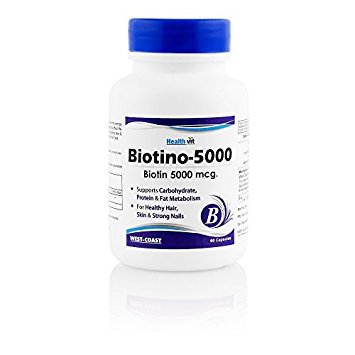 Healthvit Biotino-5000 Biotin 5000mcg 60 Capsules for Hair, Skin & Nails