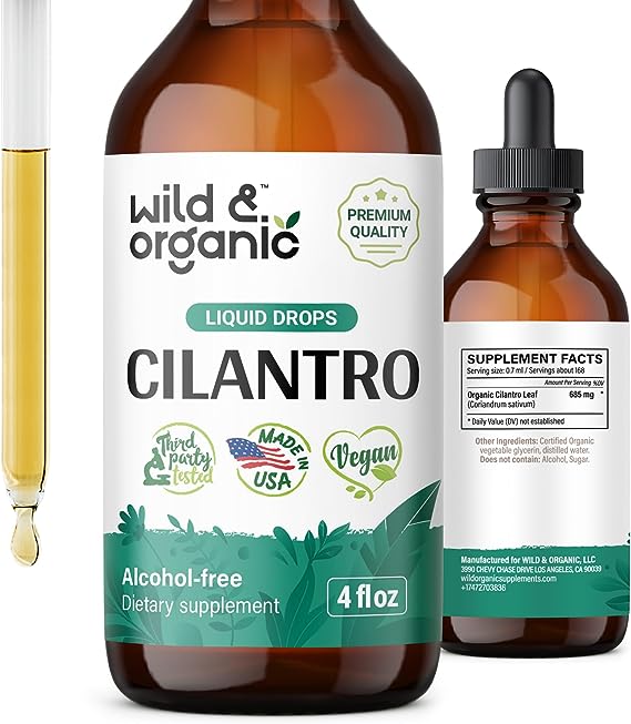 Organic Cilantro Supplements - Cilantro Leaf Tincture for Detox - Cilantro Liquid Extract for Body Cleanse - Vegan, Alcohol Free Drops - 4 fl oz