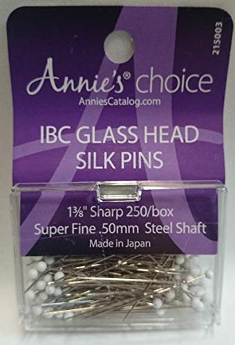 IBC glass head 1 3-8 inch silk pins super fine 0.5mm shaft with white head - 250/box