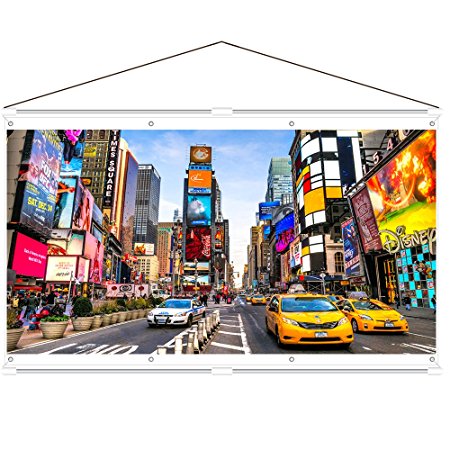 JaeilPLM Indoor, Outdoor 80 Inch 16:9 Projector Screen. Instant Wrinkle-Free Triangle Hanging Design. 4-Hook Tension Technology. For Home Theater, Gaming, Office, and Movie Projection. 4K Compatible.