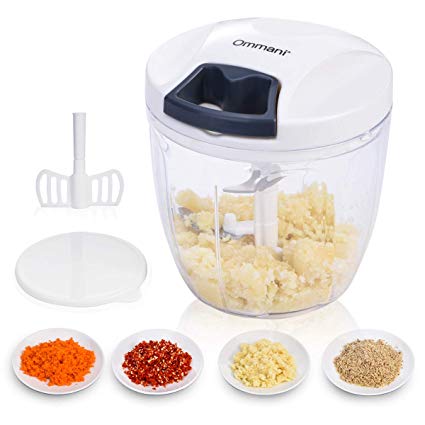 Manual Food Chopper,Ommani Sharp Blade Egg Beater Function Quickpull Vegetable Onion Handheld Chopper/Mincer/Blender Pull Choppers (6 Cup)