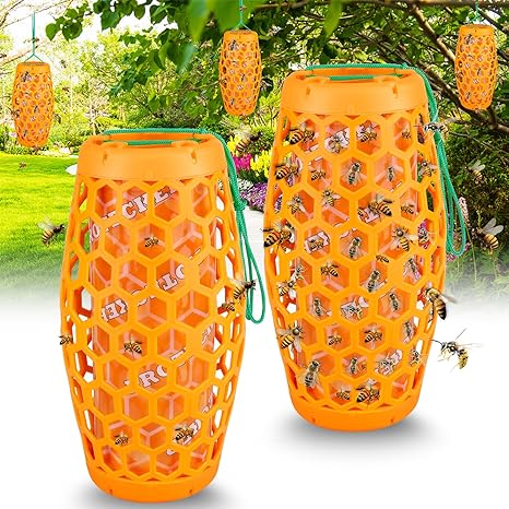 Wasp Trap,Carpenter Bee Traps Outdoor Hanging,Wasp Repellent Outdoor Bee Catcher Traps for Outside,Bee Killer Sticky Wasp Traps Wasp Catcher,Non-Toxic Reusable Hornet Traps Yellow Jacket Traps(2 Pack)