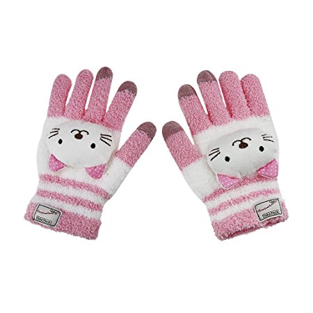 Womens Girls Cute Animal Winter Warm Wool Touchscreen Gloves Mitten Texting Gloves for Electronic Devices iPhone/iPad/Tablet/Android Phones, Best Present for Xmas Day/Birthday/New Year