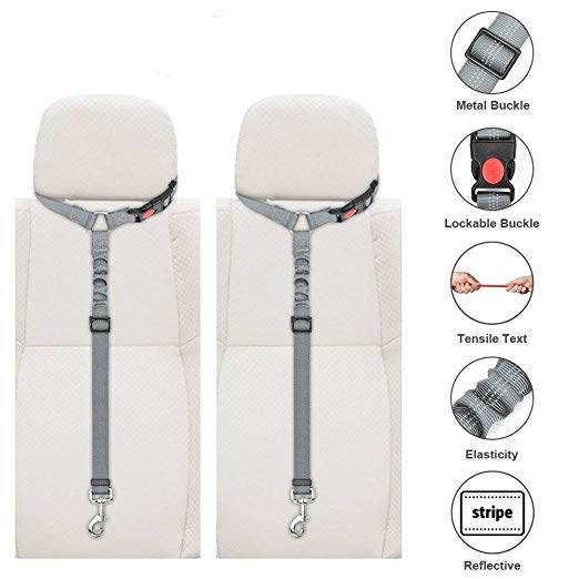 Slowton Dog Seatbelt, 2 Pack Pet Car Seatbelt Headrest Restraint Adjustable Puppy Safety Seat Belt Reflective Elastic Bungee Connect Dog Harness in Vehicle Travel Daily Use