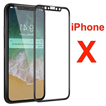 iPhone X 3D Curved Tempered Glass Screen Protector , 0.33mm 9H Full Cover Premium Tempered Glass Screen Protector for Apple iPhone X, 3D Touch Compatible, 9H Tough [Black]