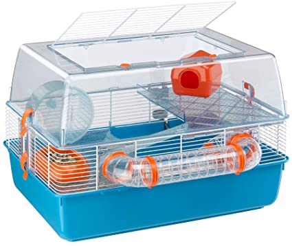 Ferplast Plastic Cage for Hamsters Duna FUN Three-Storey Small Animal Rodents Cage, Transparent Roof, Hamster Tubes and Accessories Included, In White Painted Metal and Plastic, 55 x 47 x h 37,5 cm