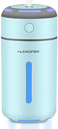 OVPPH Portable Humidifier, Mini USB Personal Humidifier Ultrasonic  Cool Mist Humidifier with 7 Colors Light for Home Travel Office Car, Auto Timer Shut-Off, Quiet Operation (Blue#1)