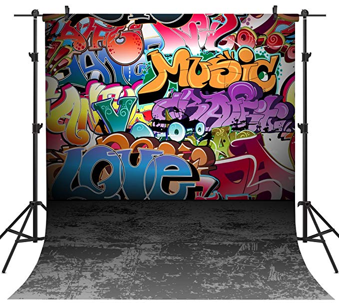 OUYIDA 8X8FT Seamless Wall Graffiti Style Pictorial Cloth Photography Background Computer-Printed Vinyl Backdrop TG01C