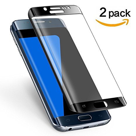 Galaxy S7 Edge Screen Protector, [2-PACK][Full Coverage] ALCLAP S7 Edge Tempered Glass 3D Curved High Definition Ultra Clear Anti-Bubble Screen Protector for Samsung Galaxy S7 Edge - (Black)