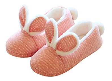 ChicNChic Women's Fuzzy Pink Bunny Rabbit Ear Winter Slippers Comfy Home Slippers