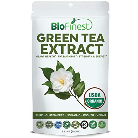 Biofinest Green Tea Extract Powder 500mg - USDA Certified Organic Pure Gluten-Free Non-GMO Kosher Vegan Friendly - Supplement for Heart Health, Healthy Metabolism (250g)