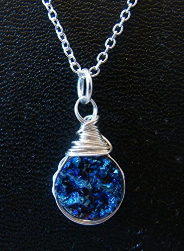 Titanium Deep Blue Druzy Quartz Necklace Sterling Silver