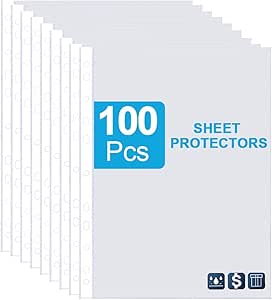 Sheet Protectors, FOME 100 Pack Clear Plastic Binder Sleeves Page Protectors Sheet 11 holes for 3 Ring Binder Folders Top Loading for School Home Office, Letter Size 12x9.25 inches