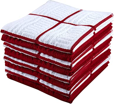 Sticky Toffee Cotton Terry Kitchen Dishcloth, 8 Pack, 12 in x 12 in, Red Check