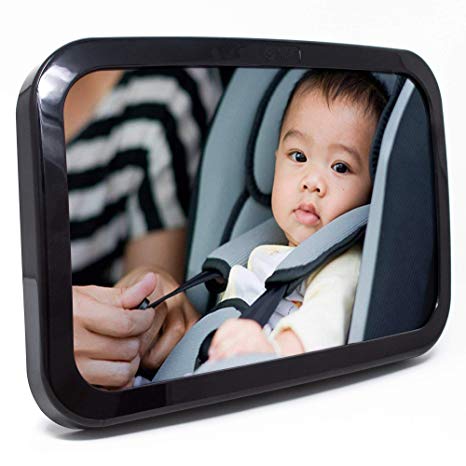 NEW! Back Seat Mirror - Rear View Baby Mirror by Baby & Mom - Wide Convex Shatterproof Glass and Fully Assembled