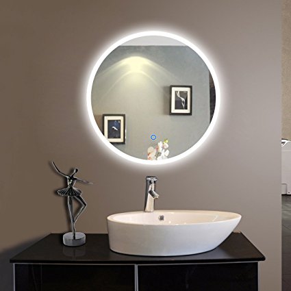 DECORAPORT 24 Inch Round LED Wall Mounted Lighted Vanity Bathroom Silvered Illuminated Mirror with Touch Button (A-CL065-1)