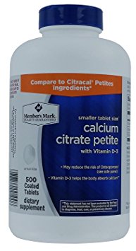 Member's Mark Calcium Citrate Petite Dietary Supplement 500 Coated Tablets