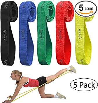 Gymletics 5 Pack Pull Up Assist Bands, Fabric Exercise Resistance Bands Set, Heavy Duty Stretch Bands, Mobility Bands for Workout Body, Stretching, Exercise, and Assisted Pull Ups