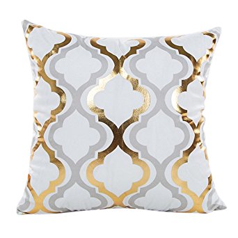 TOOPOOT Gold Foil Print Pillow Sofa Waist Cushion Pillowcase