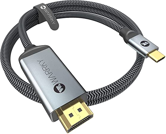 USB C to HDMI Cable 4K, WARRKY [3.3FT / 1M, Braided, High Speed] Thunderbolt 3 to HDMI Adapter Compatible for New iPad, MacBook Pro/Air, iMac, Galaxy S20 S10 S9 S8, Surface, Dell, HP