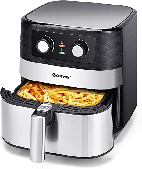 COSTWAY Electric Hot Air Fryers Oven, 1700W Oilless Cooker with Timer & Temperature Control, NonstickFry Basket, Auto Shutoff Protection, Black, 5.3 QT