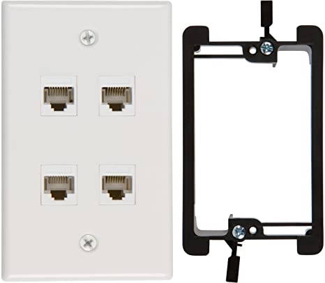 Buyer's Point 4 Port Cat6 Wall Plate, Female-Female White with Single Gang Low Voltage Mounting Bracket Device (4 Port)
