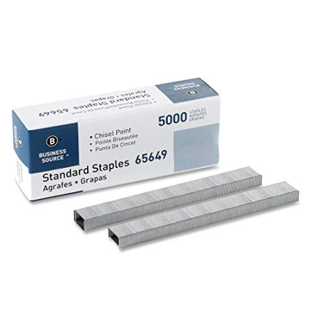 Business Source Chisel Point Standard Staples - Box of 5000 (65649)
