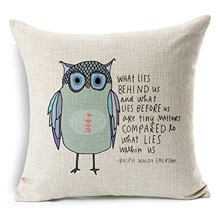 Decorbox Cotton Linen Square Throw Pillow Case Decorative Cushion Cover Pillowcase Owl Sayings (41cm41cm, oil)