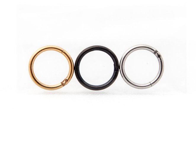 Cocorina 3 Pack of Septum Nose Rings- 16 gauge - 5/16" (8mm) in Stainless Steel Black, Gold & Silver
