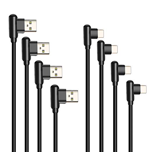 USB Type C Charge Cable,4 Pack(1ft 3ft 6ft 10ft) 90 Degree Right Angle Design USB C Charger Cord for Samsung Galaxy S8 Note 8, LG V20 G6 G5, Google Pixel, Nexus 6P 5X, HTC 10 and More USB C Port Devices (Black-Type C)