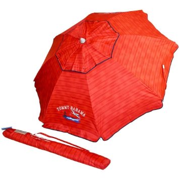 Tommy Bahama 2016 Sand Anchor 7 feet Beach Umbrella with Tilt and Telescoping Pole Red Stripe