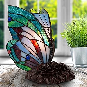 Lavish Home Tiffany Style Butterfly Lamp - Stained Glass Table or Desk Light LED Bulb Included - Colorful Vintage Look Butterfly Decor