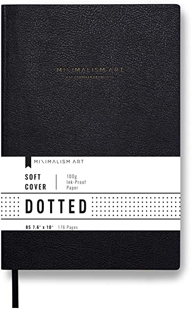 Minimalism Art, Soft Cover Notebook Journal, Composition B5 Size 7.6 X 10 inches, Black, Dotted Grid Page, 192 Pages, Fine PU Leather, Premium Thick Paper - 100gsm, Designed in San Francisco